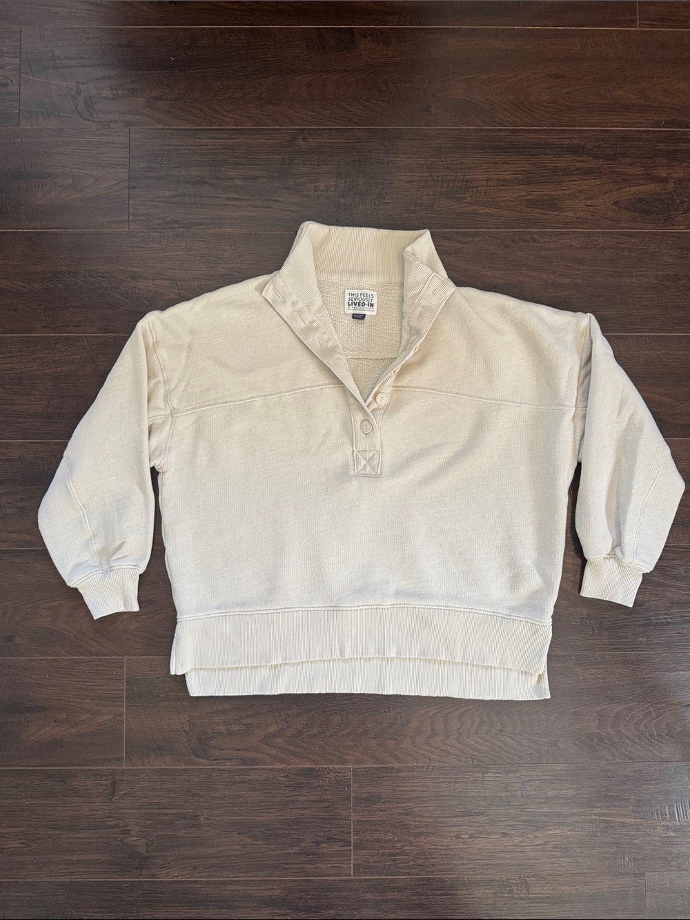 American Eagle Outfitters Cream Button-Front Turtleneck Pullover